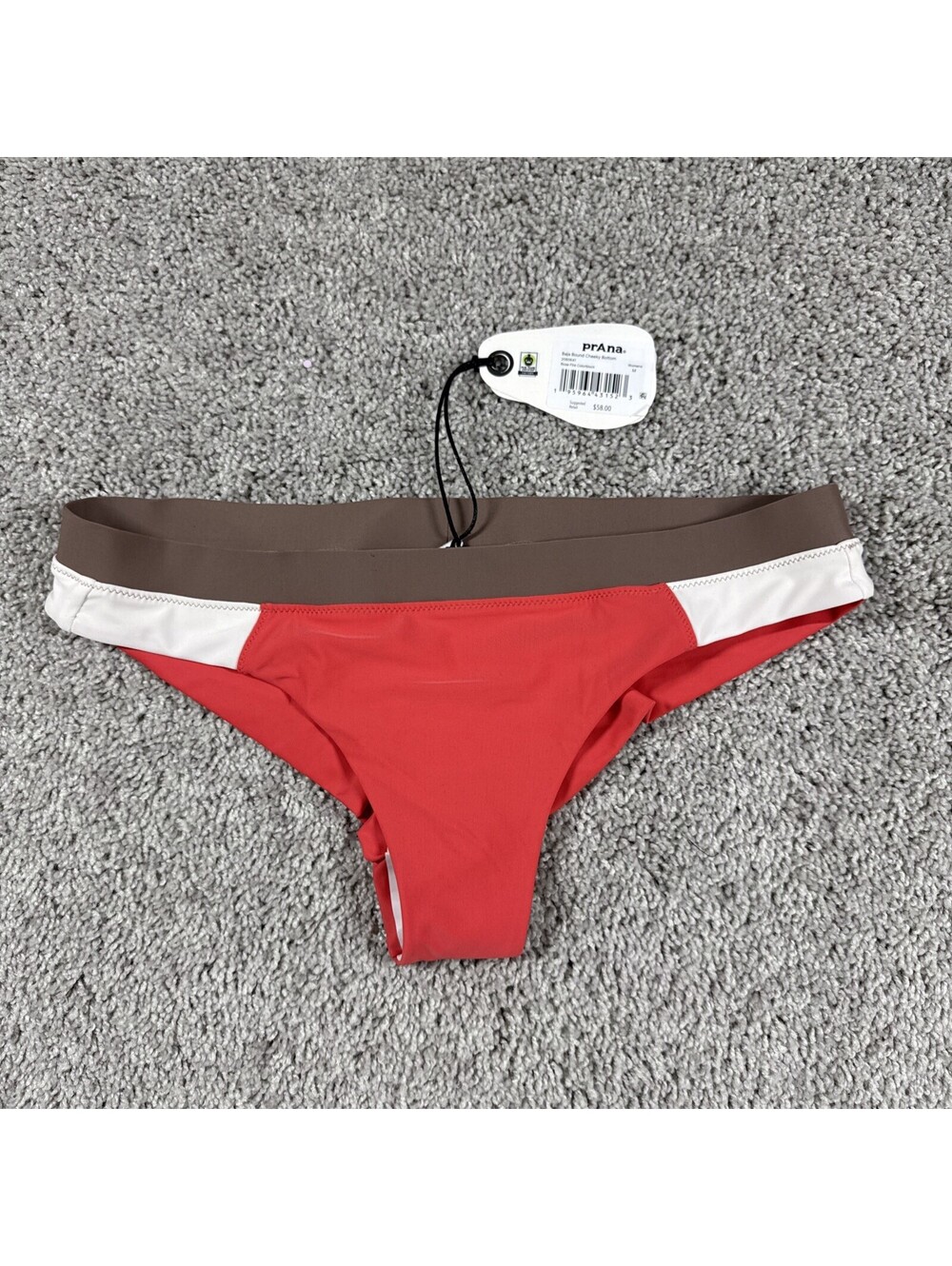 prAna Baja Bound Cheeky Swim Bottom Medium Rose Fire Colorblock NWT M